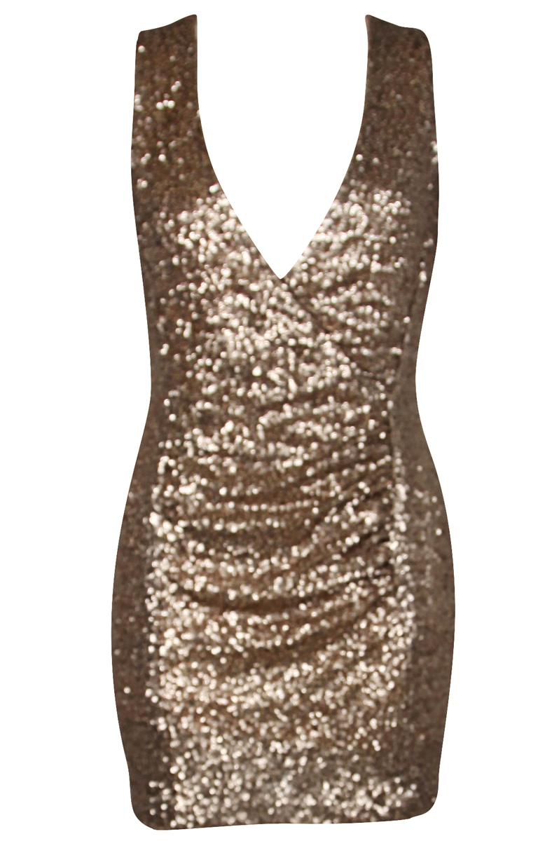 True Decadence Gold Sequin V Neck Mini Dress Preview
